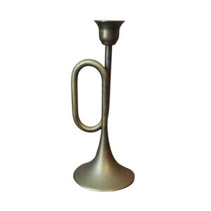 Vintage Silvestri Brass Horn Candlestick Holder MCM Trombone Trumpet Paperweight